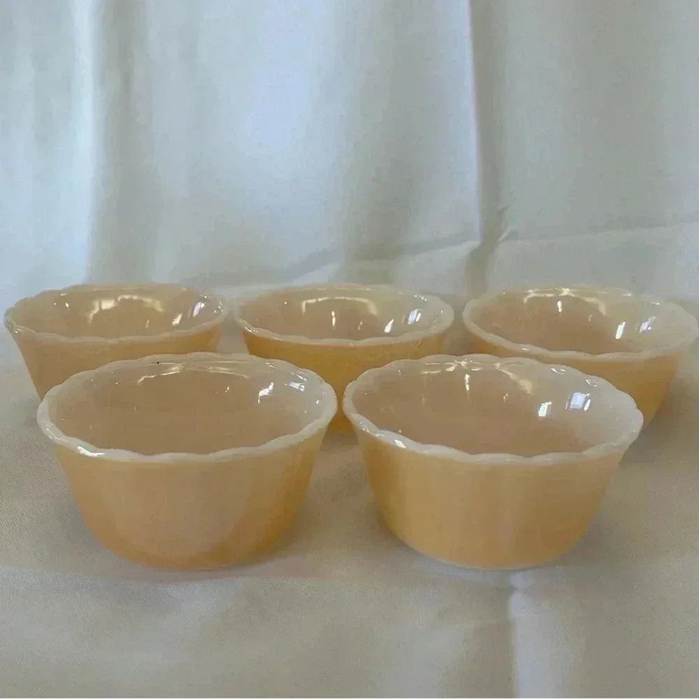 Fire King By Anchor Hocking Scalloped Edged Custard Cups - Set of 5